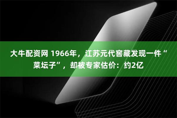 大牛配资网 1966年，江苏元代窖藏发现一件“菜坛子”，却被专家估价：约2亿